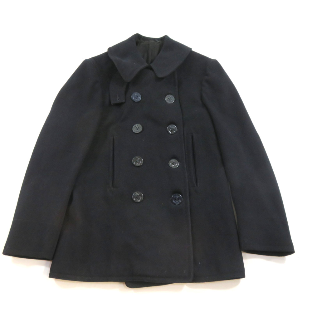 WWII USN WOOL PEACOAT 10 Button Chin Strap Corduroy Pocket Jacket Sz S? 1940s